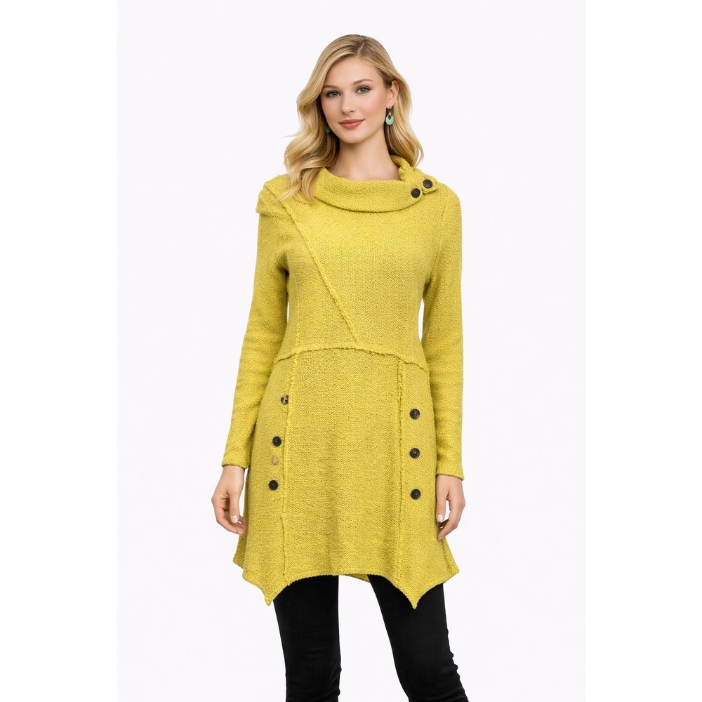 Soft Surroundings Yellow Cowl Neck Textured Breakwater Tunic‎ Sweater XS